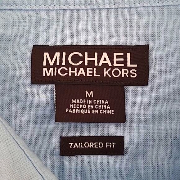 Michael Kors Linen Cotton Blue Button Down Shirt Mens Medium Tailored Fit Preppy - Picture 6 of 12